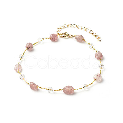 Natural Strawberry Quartz Beads Anklets Set for Girl Women AJEW-AN00450-03-1