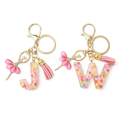 Letter A~Z Transparent Glitter Resin Pendant Keychains KEYC-FZ00024-07-1
