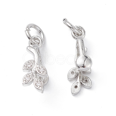 Rack Plating Brass Pave Cubic Zirconia Leaf Shape Ice Pick Pinch Bails X-KK-G464-07P-1