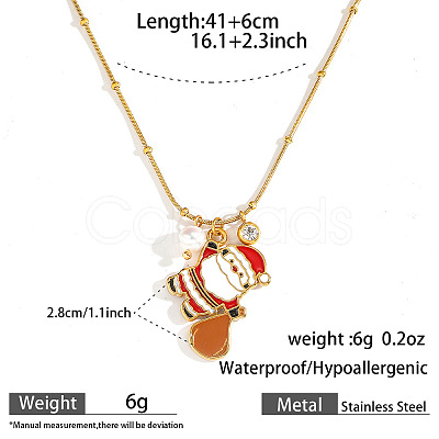 304 Stainless Steel Enamel & Rhinestone & Resin Christmas Pendant Necklaces for Women FS-WG85DFF-03-1