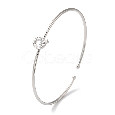 Rack Plating Brass Micro Pave Clear Cubic Zirconia Letter Open Cuff Bangles BJEW-A018-01P-Q-1