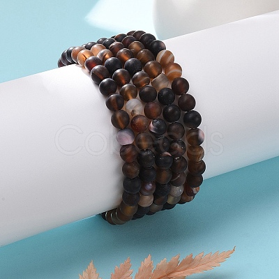Natural Banded Agate/Striped Agate Bead Stretch Bracelets X-BJEW-K212-A-003-1