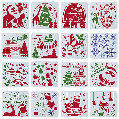 16Pcs 16 Styles Christmas PET Plastic Hollow Out Drawing Painting Stencils Templates DIY-WH0349-63-1