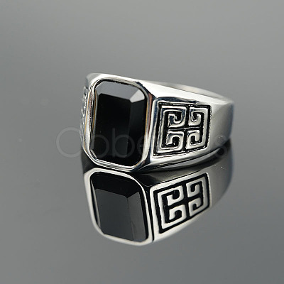 304 Stainless Steel & Obsidian Finger Rings for Men FS-WG9DF95-01-1