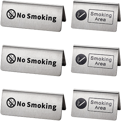 6Pcs 2 Styles 201 Stainless Steel Hotel Resturant Table No Smoking & Smoking Area Tent Sign AJEW-CP0003-74-1