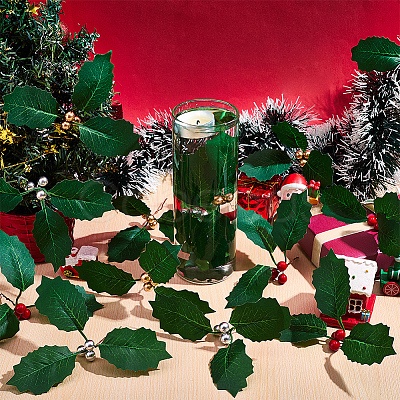 45Pcs Foam & Cloth Artificial Holly Leaves AJEW-SC0031-52B-1