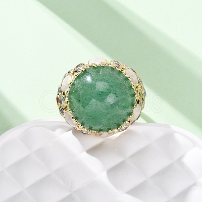 Half Round Natural Green Aventurine Cubic Zirconia Cuff Rings RJEW-M076-01G-05-1