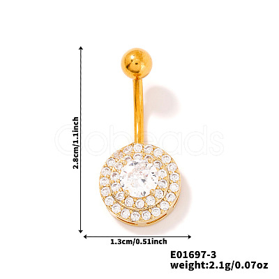 Chic Flat Round Brass Full Crystal Rhinestone Curved Barbell Belly Button Rings with Shiny Delicate Design YW9589-3-1