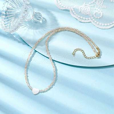 Glass Beads with Shell Heart Necklaces NJEW-JN04681-03-1