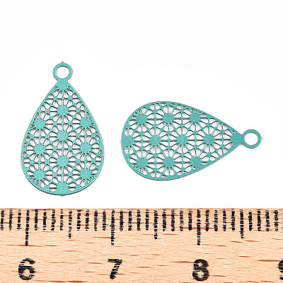 Spray Painted 430 Stainless Steel Filigree Pendants STAS-WH0047-78C-1