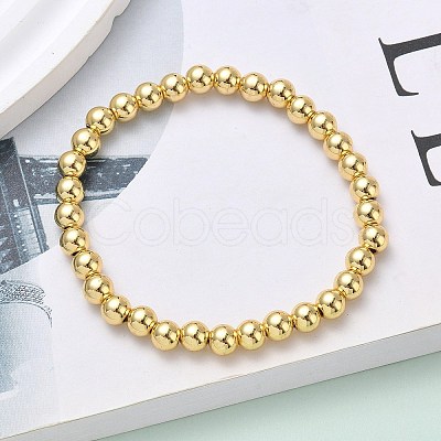 Brass Round Beaded Stretch Bracelets for Men Women BJEW-B148-05D-G-1