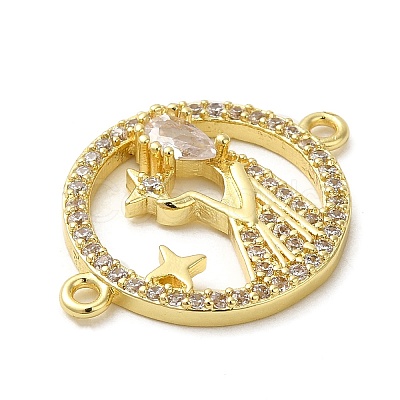 Rack Plating Brass Micro Pave Clear Cubic Zirconia Connector Charms KK-K377-23G-1