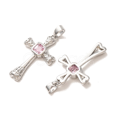 Brass Micro Pave Pink Cubic Zirconia Pendants CU-CBA9AB3-37P-1