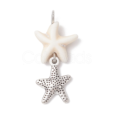 7Pcs 7 Styles Natural Howlite Starfish & Alloy Sea Animals Pendants PALLOY-JF03752-02-1