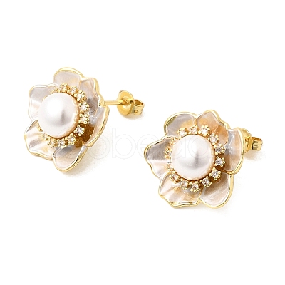 Brass Micro Pave Cubic Zirconia Enamel Stud Earrings CU-CBABA66-12B-G-1