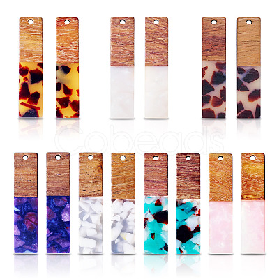 14Pcs 7 Colors Opaque Resin & Walnut Pendants RESI-TA0003-50-1