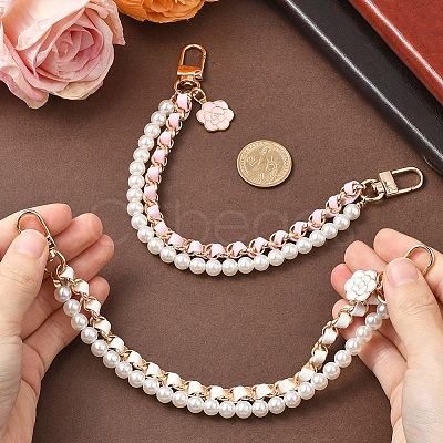2Pcs 2 Colors Alloy Flower Phone Hand Strap Chains AJEW-SC0004-10B-1
