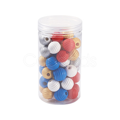 50Pcs 5 Styles Painted Natural Wood Beehive European Beads WOOD-FW0001-01-1