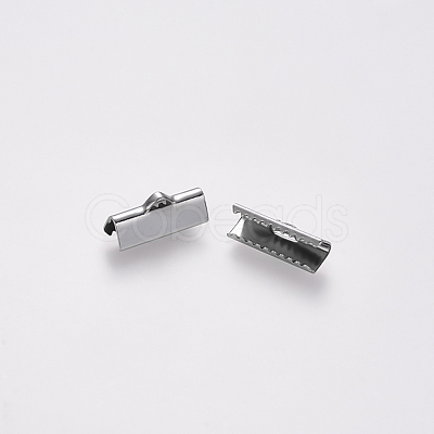 Non-Tarnish 304 Stainless Steel Ribbon Crimp Ends X-STAS-S112-001E-P-1