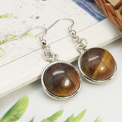Fashion Natural Tiger Eye Earrings EJEW-E003-5-1