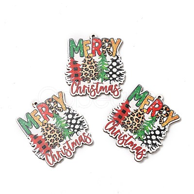 Single Face Christmas Printed Wood Big Pendants WOOD-D025-39-1