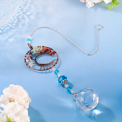 1Pc Wire Wrapped Alloy & Natural Mixed Stone Chips Tree of Life Hanging Suncatchers HJEW-TA0001-45B-1