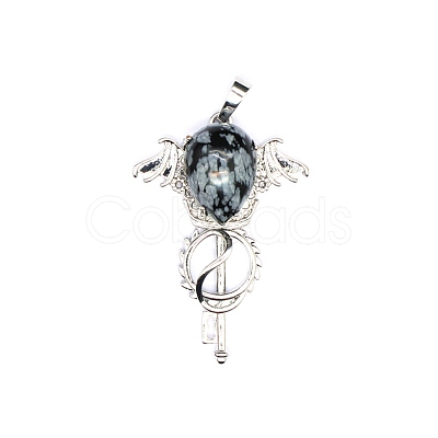 Natural Snowflake Obsidian Teardrop Pendants PW-WG60016-01-1