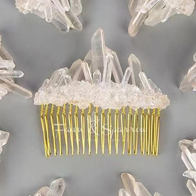 Natural Raw Quartz Crystal Chip Combs. with Alloy Findings PW23032197792-1