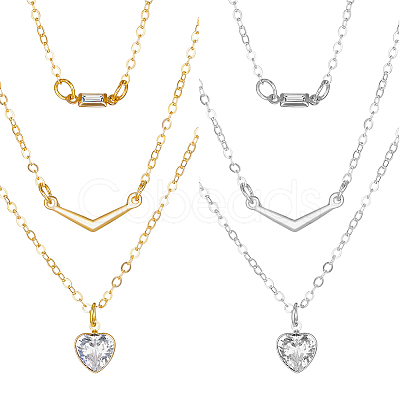 4Pcs 2 Colors Alloy Crystal Rhinestone 3 Layered Necklaces NJEW-HY0001-25B-1