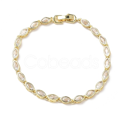 Horse Eye Brass Micro Pave Clear Cubic Zirconia Link Chain Bracelets for Women BJEW-C156-07B-G-1
