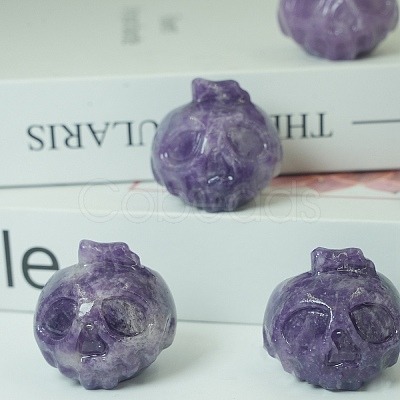 Natural Lepidolite Carved Healing Skull Figurines PW-WG91751-02-1