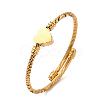 201 Stainless Steel Heart Beaded Cuff Bangle BJEW-C033-07G-1