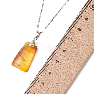 Natural Amber Rectangle Pendant 304 Stainless Steel Satellite Chain Necklaces NJEW-JN05981-01-1