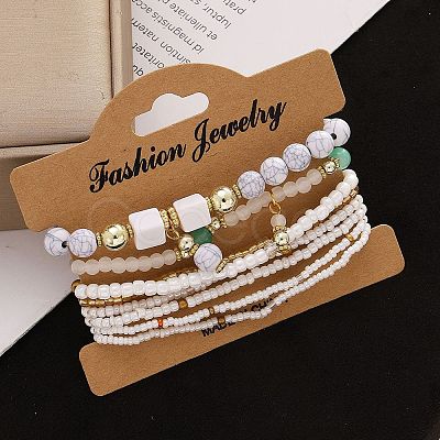 8Pcs 8 Styles Glass Seeded Beaded Stretch Bracelet Set WG2CB6D-02-1