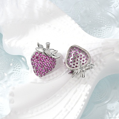Strawberry Brass Micro Pave Cubic Zirconia Stud Earrings EJEW-M077-15P-1