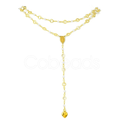 Brass & Round Glass Double Layer Necklaces NJEW-JN04989-1