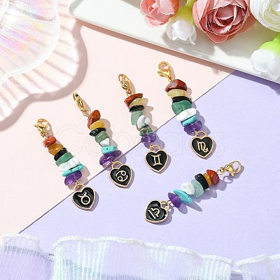 12Pcs 12 Styles Alloy Enamel Heart Constellation Pendant Decoration HJEW-JM02631-1