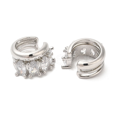 Platinum Plated Brass Cuff Earrings with Rhinestone for Women EJEW-D065-07P-03-1