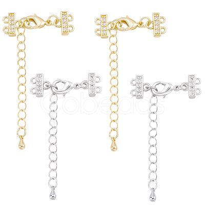4Pcs 2 Colors Brass Micro Pave Clear Cubic Zirconia Ends with Chains FIND-BBC0005-22B-1
