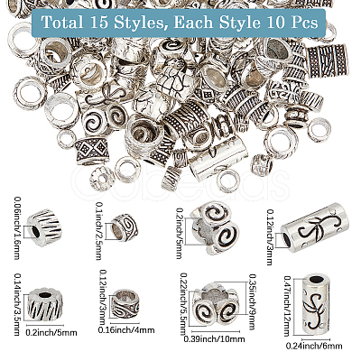 150Pcs 15 Styles Tibetan Style Alloy Beads TIBEB-SC0001-51-1