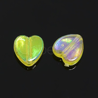 Yellow AB color Plated Acrylic Heart Beads X-PL539-831-1