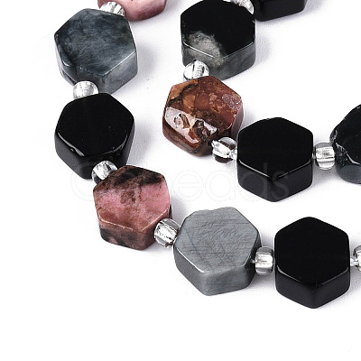 Natural Rhodonite & Eagle Eye & Obsidian Beads Strands G-N358-03A-03-1