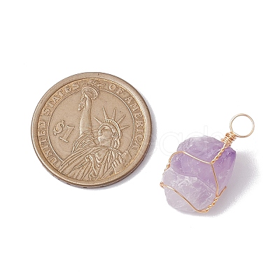 Raw Rough Natural Amethyst Copper Wire Wrapped Pendants PALLOY-JF02787-02-1