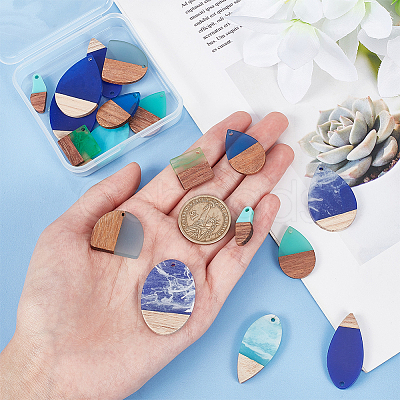 18Pcs 9 Styles Resin & Walnut Wood Pendants RESI-PH0002-02-1
