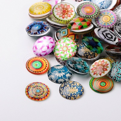 Mosaic Printed Glass Half Round/Dome Cabochons GGLA-N004-20mm-G-1