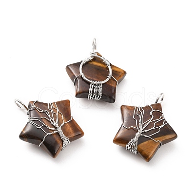 Natural Tiger Eye Pendants G-D458-04P-03-RS-1
