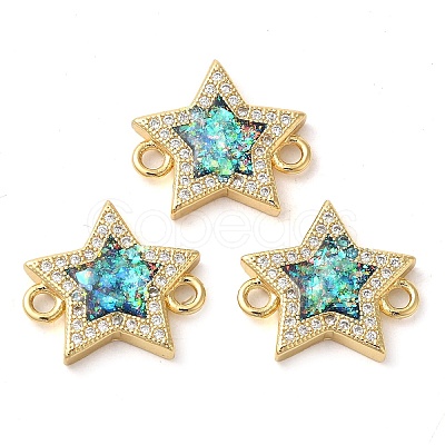 Rack Plating Brass Micro Pave Clear Cubic Zirconia Star Connector Charms KK-K385-097G-1