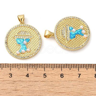 Rack Plating Brass Micro Pave Cubic Zirconia Pendants KK-P268-07G-1