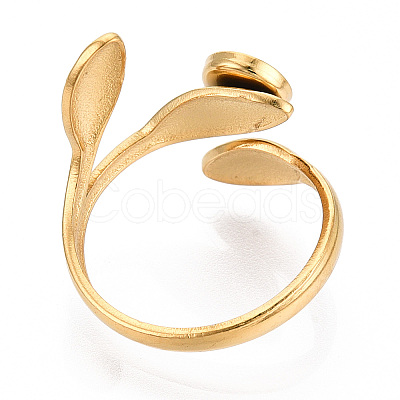 Leaf 304 Stainless Steel Cuff Ring Components STAS-T066-22G-1