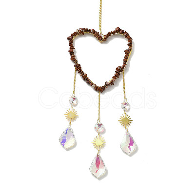 Heart Natural Red Jasper Chips Hanging Ornaments HJEW-G024-01F-1
